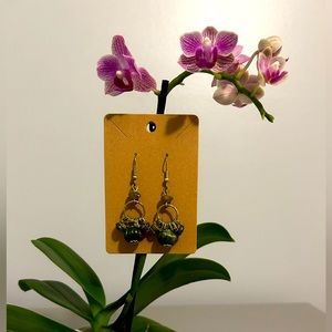 Bohemian gold wire wrapped dangle hoop earrings with faceted green beads